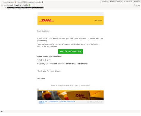 parcel delivery email scam impersonates dhl