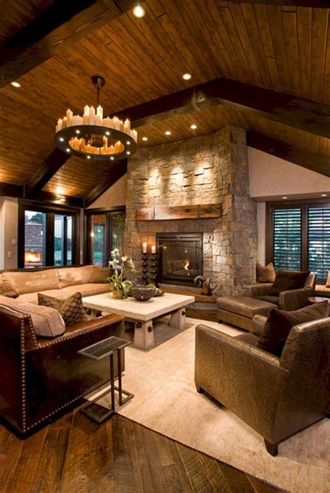 extremely cozy  gorgeous log cabin style home interior