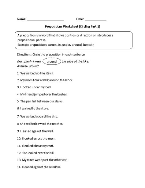 circling prepostions worksheet preposition worksheets prepositions