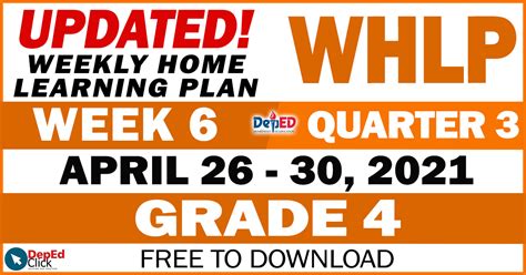 grade  weekly home learning plan whlp quarter  week   grade levels deped click