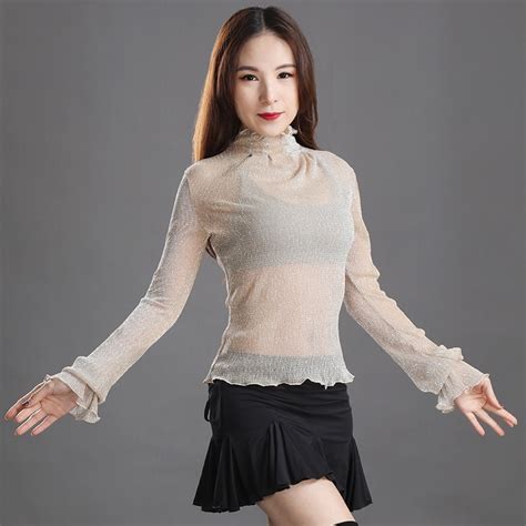 Belly Dance Top Ladies Long Sleeve Mesh Tops Indian Clothes For Women