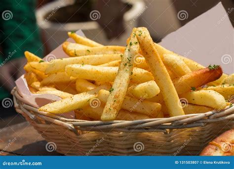 crispy tasty french fries   basket stock image image  calories delicious