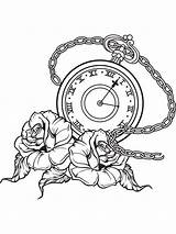 Pocket Tattoo Drawing Flash Roses Coloring Tattoos Rose Ebay Clock Pages Outline Sticker Vinyl Wall Getdrawings Line Watches sketch template