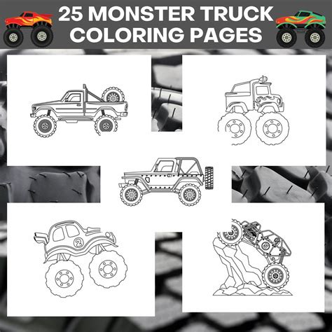monster truck coloring pages bundle monster truck etsy