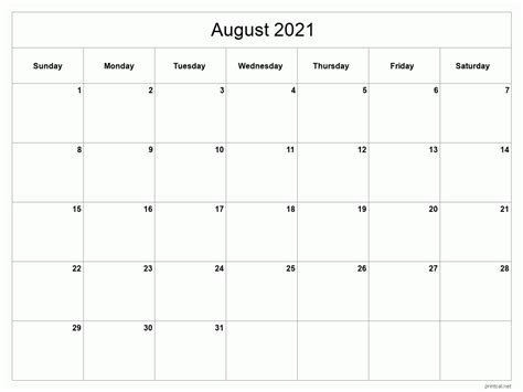 printable august  calendar  printable calendars