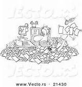 Vector Outlined Coloring Office Businessman Shoveling Clutter Cartoon Through His Mess Royalty Stock sketch template