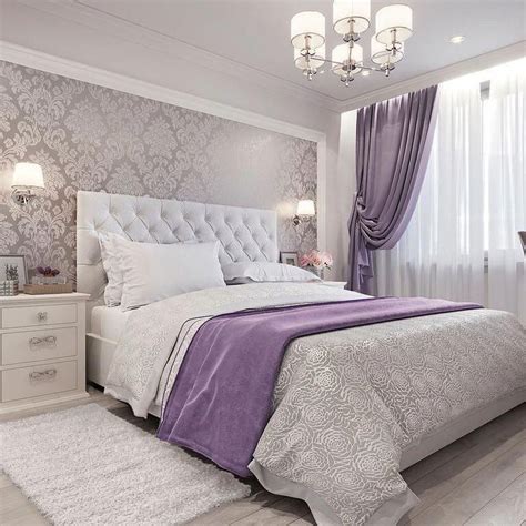 romantic white  purple bedroom decor  white velvet tufted bed