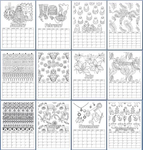 printable coloring calendar   patterns  etsy