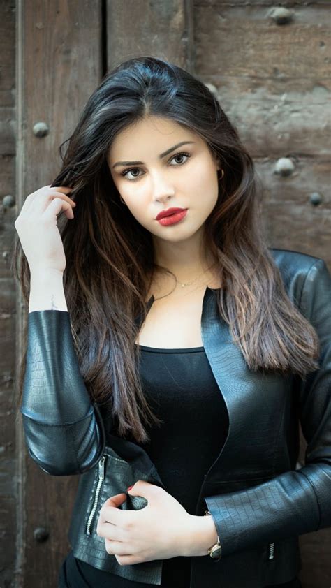 leather jacket brunette woman 720x1280 wallpaper with images beautiful women faces