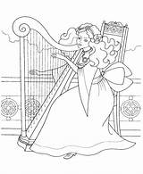 Coloring Arpa Harpe Harp Colorare Colorear Colorkid Disegni Princesas Prinzessinnen Prinzessin Princesa Reina Harpa Princesses Malvorlagen Coloriages раскраска Principesse Katze sketch template