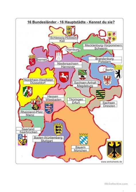 Bundesländer Und Ihre Hauptstädte Deutsch Daf Arbeitsblatter