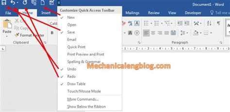 customize quick access toolbar  ms word mechanicaleng blog