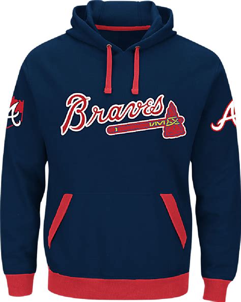 majestic atlanta braves mens blue  winded embroidered pullover hoodie