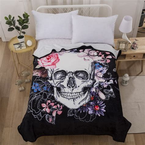 flannel blanket  printed soft comfortable skull flowers artistic