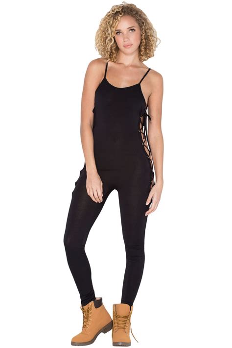 night club women black lace up jumpsuit online store for women sexy