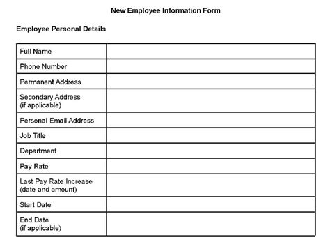 employee information form template  template images