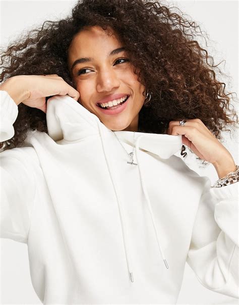 bershka oversized elasticated hoodie  cream white modesens