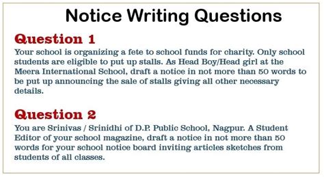 notice writing questions  class