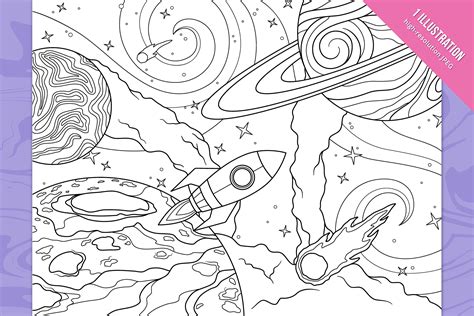 space coloring page graphic  cmeree creative fabrica