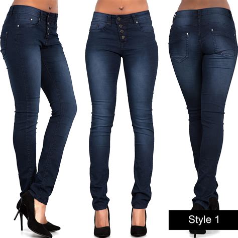 ladies sexy womens high waisted jeans skinny leg stretch jegging plus