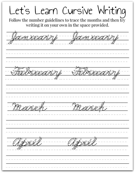months   year cursive handwriting worksheets superstar worksheets
