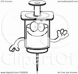 Vaccine Happy Waving Syringe Friendly Character Illustration Cartoon Royalty Clipart Cory Thoman Lineart Outline Vector 2021 sketch template