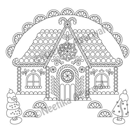 gingerbread house christmas adult coloring page etsy