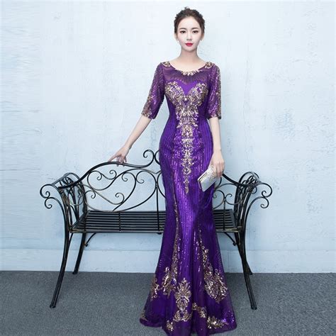 buy 2018 long purple gown bride evening dress korean