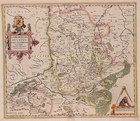 rare map duchy  limburg netherlands original antique engraving