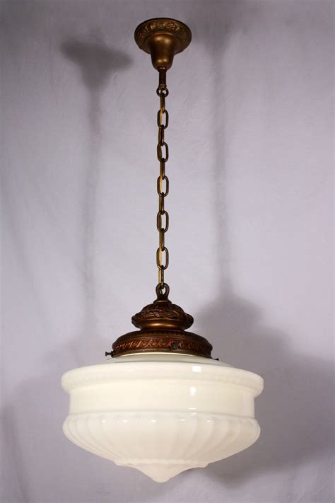 large antique pendant light fixture  original milk glass shade   nc  sale