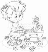 Coloriage Fille Petite Coloring Baby Kids Stroller sketch template