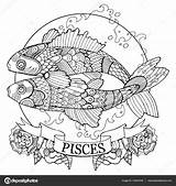 Pisces Zodiac Vectorstock Mandala Vissen Kleurplaten sketch template