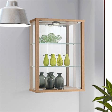 oak wall mounted lockable glass cabinet  lighting displaysense