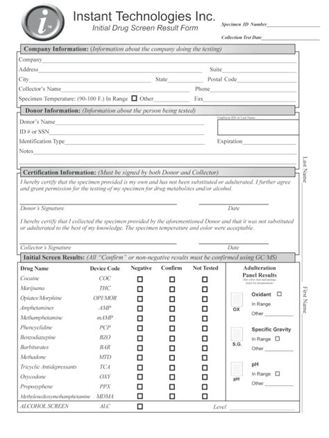 drug screen results fill  printable fillable intended