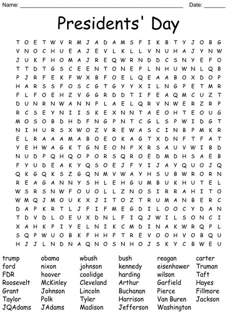 presidents day word search printable