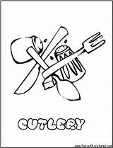 Coloring Cutlery Kitchen Pages Fun sketch template