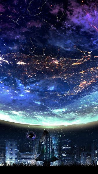 planet night city landscape scenery anime 4k 3840x2160 wallpaper