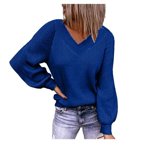 elegant solid color oversized pullovers women autumn winter v neck