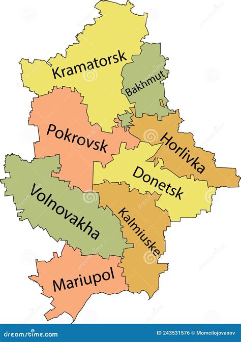 pastel tagged map  raions   donetsk oblast ukraine stock vector