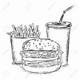 Burger Sketch Food Fries Fast French Vector Soda Illustration Drawing Hamburger Junk Graphicriver Stock Sketches Drawings Objects Clipart Outline Pencil sketch template