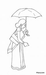 Umbrella Woman Coloring Pitara Indian Pages Village People Traditional Template Sketch Kids sketch template
