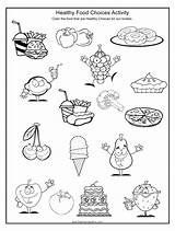 Food Healthy Coloring Unhealthy Worksheets Foods Kids Kindergarten Activities Health Choose Board Choices Eating sketch template