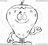 Strawberry Cartoon Mascot Waving Coloring Outlined Vector Cory Thoman Clipart Royalty sketch template