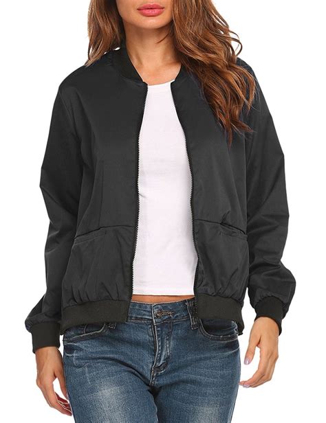 womens solid lightweight classic zip  short bomber jacket coat