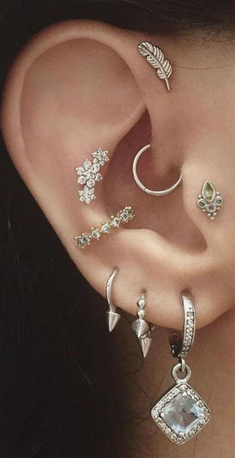 Cute Multiple Ear Piercing Ideas Cartilage Helix Rook Daith Earrings
