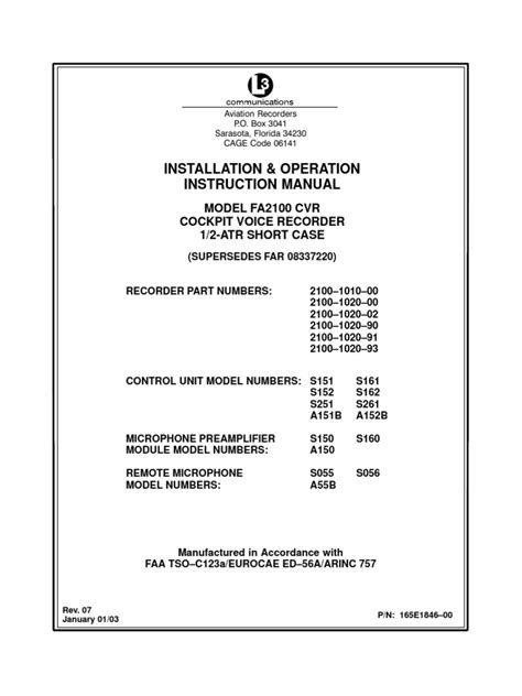 fa cvr install manual flight recorder electrostatic discharge