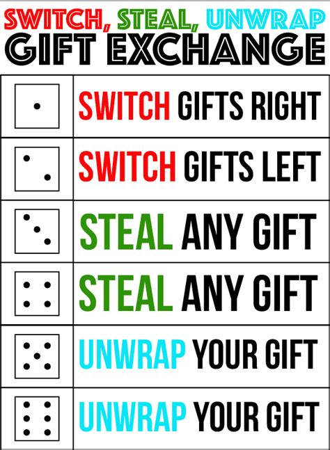 switch steal unwrap gift exchange dice game play party plan