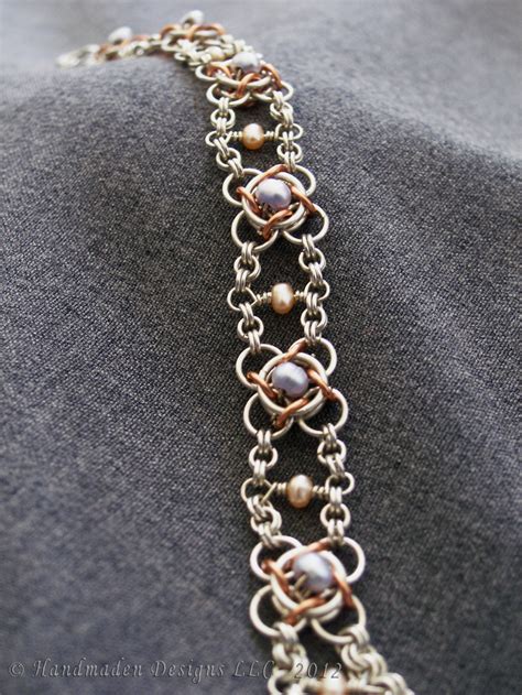 sterling silver copper freshwater pearl not tao 4 chainmaille bracelet