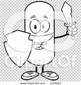 Mascot Shield Sword Pill Happy Royalty Clipart Vector Cartoon Toon Hit sketch template