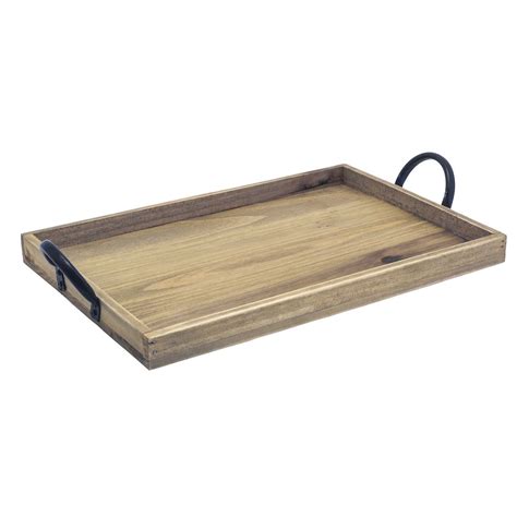 foh rustic wood rectangular tray  metal handles